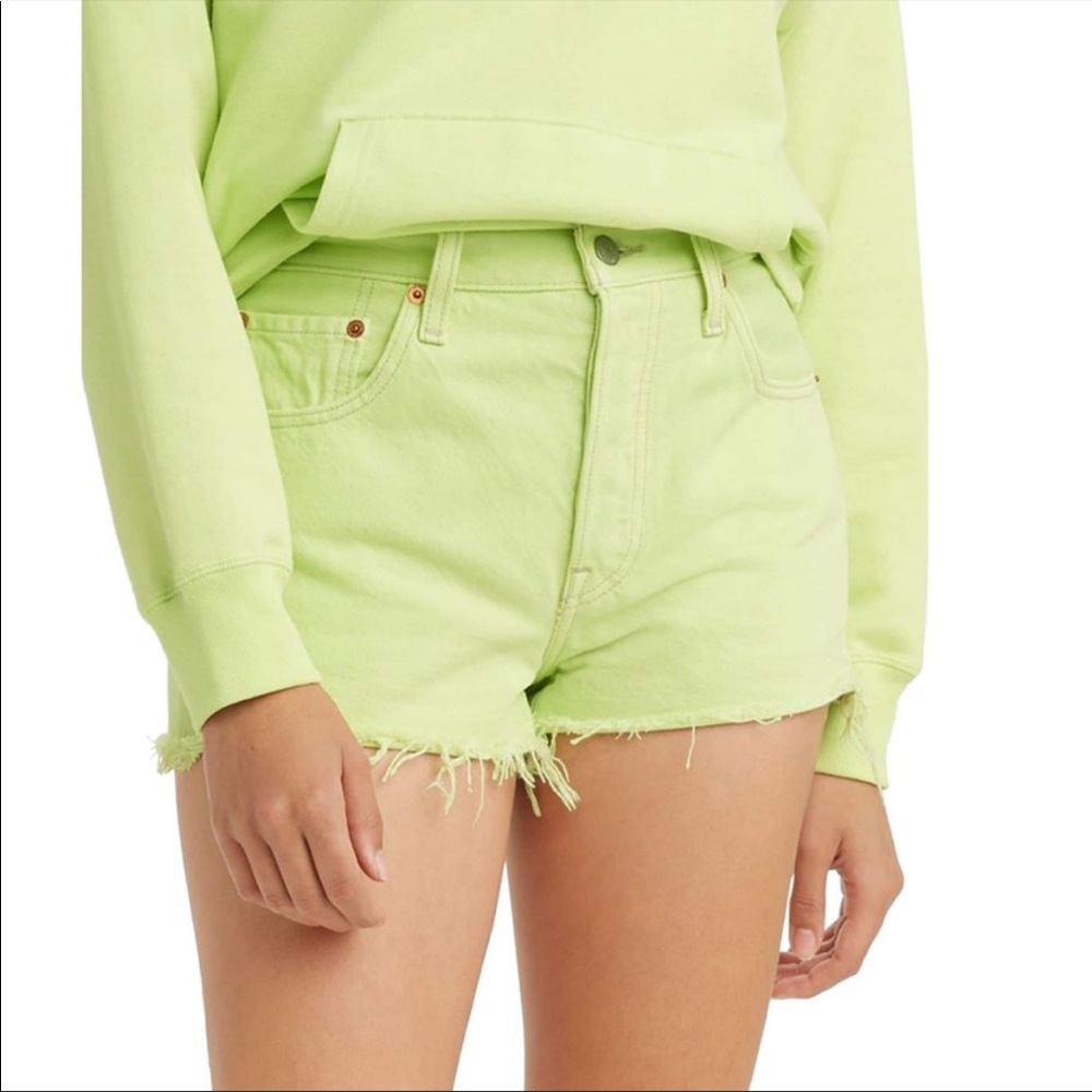 NEW LEVI’S Neon Green Original 501 Cutoff Jean Shorts